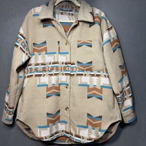 Aztec Shacket Womens Medium Oversize Chest 25 Southwestern Tribal Jacket